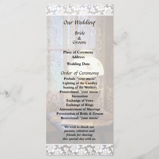 Parlour With Hurricane Lamp Wedding Program (Front)