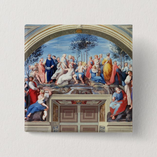 Parnassus and the Disputa, from the Stanza della S 2 Inch Square Button (Front)