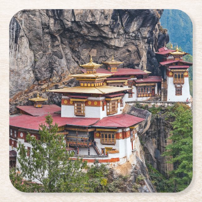 Paro Taktsang: The Tiger's Nest Monastery - Bhutan Square Paper Coaster (Front)
