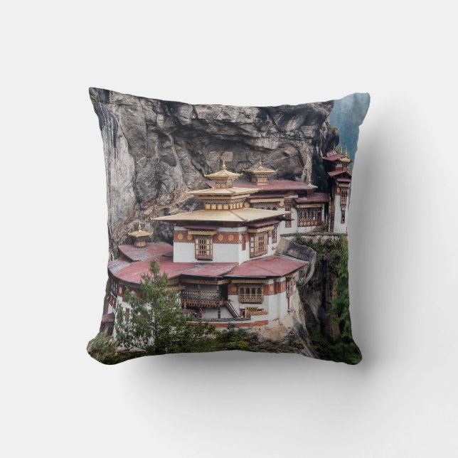Paro Taktsang: The Tiger's Nest Monastery - Bhutan Throw Pillow (Front)