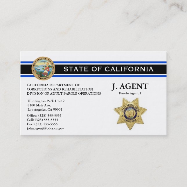 Parole Agent Business Card - Thin Blue Line (Front)