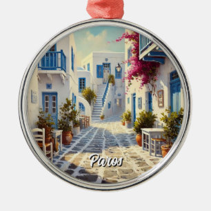Paros Greece Islands Travel Watercolor  Metal Ornament