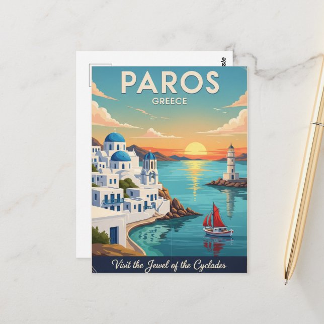 Paros Greece Travel Art Vintage Postcard (Front/Back In Situ)