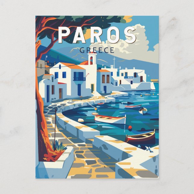 Paros Greece Travel Art Vintage Postcard (Front)