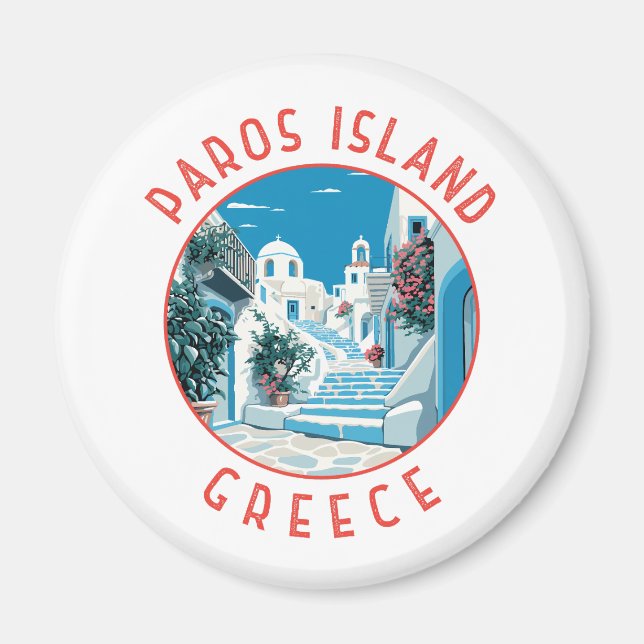 Paros Island Greece Retro Distressed Circle Magnet (Front)