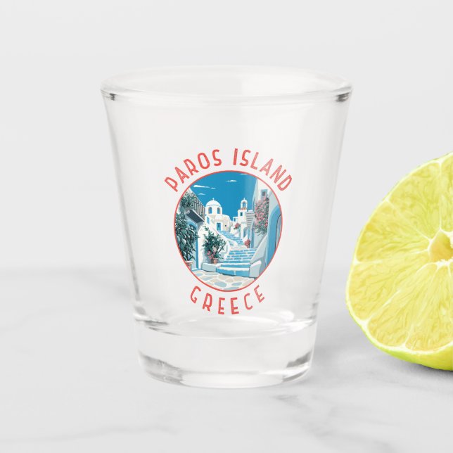 Paros Island Greece Retro Distressed Circle Shot Glass (Front)