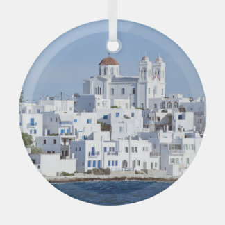 Paros Village Naoussa Island View Glass Ornament