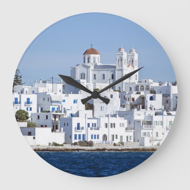 Paros Village Naoussa Island View Large Clock (Front)