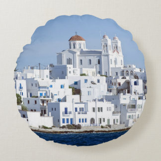 Paros Village Naoussa Island View Round Pillow