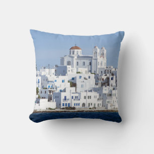 Paros Village Naoussa Island View Throw Pillow