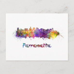 Parramatta skyline in watercolor postcard