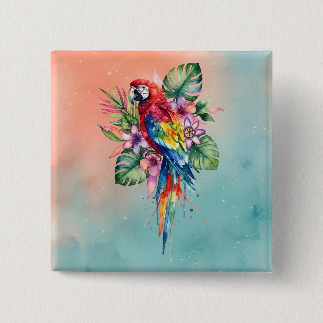 Parrot 2 Inch Square Button (Front)