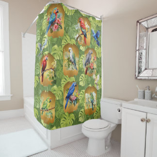 Parrot and Beautiful Exotic Bird Shower Curtain II