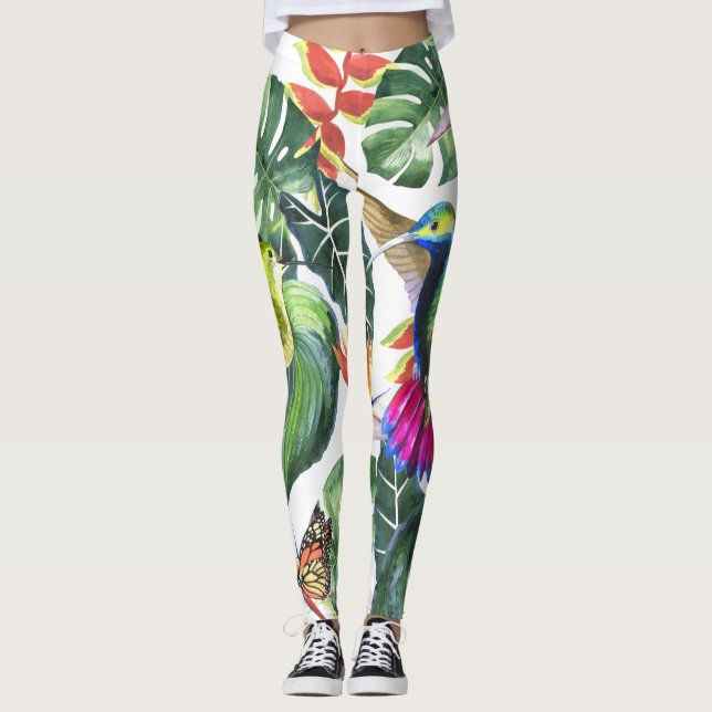 Parrot and Hummingbird tropical Leggings (Front)