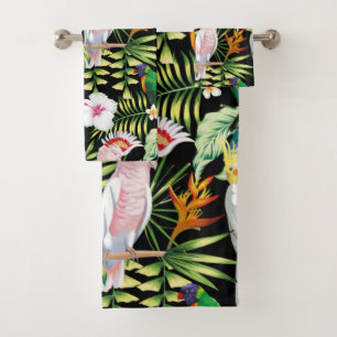 Parrot And Macaw with Tropical Plants Pattern Bath Towel Set