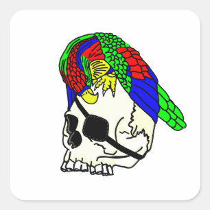 Parrot and Pirate Skull Square Sticker