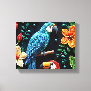 Parrot And Toucan in a Beaded Forest Canvas Print