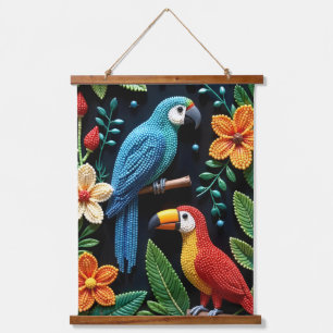 Parrot And Toucan in a Beaded Forest Hanging Tapestry