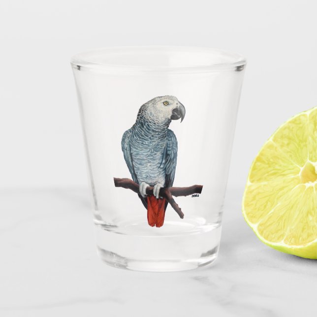Parrot Art Shot Glass African Grey Gifts Customize (Front)