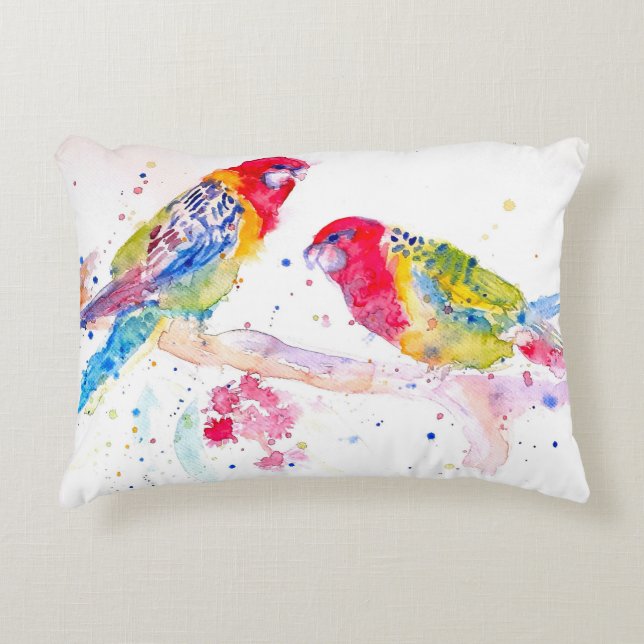 Parrot art Watercolour Painting Aqua Colourful  Accent Pillow (Front)