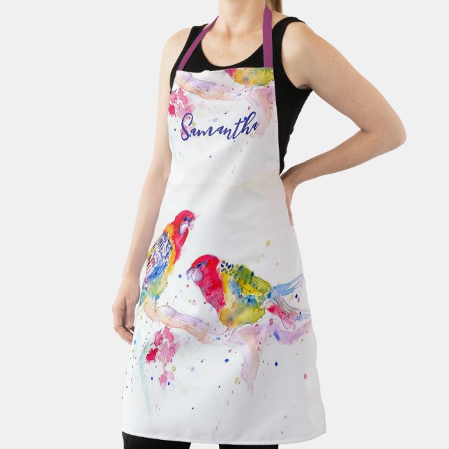 Parrot art Watercolour Painting Red Blue Colorful Apron (Insitu)