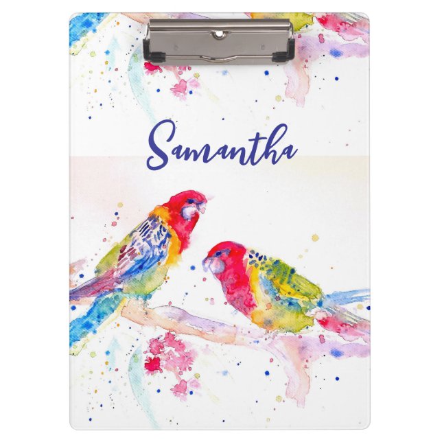 Parrot art Watercolour Painting Red Blue Colorful Clipboard (Front)