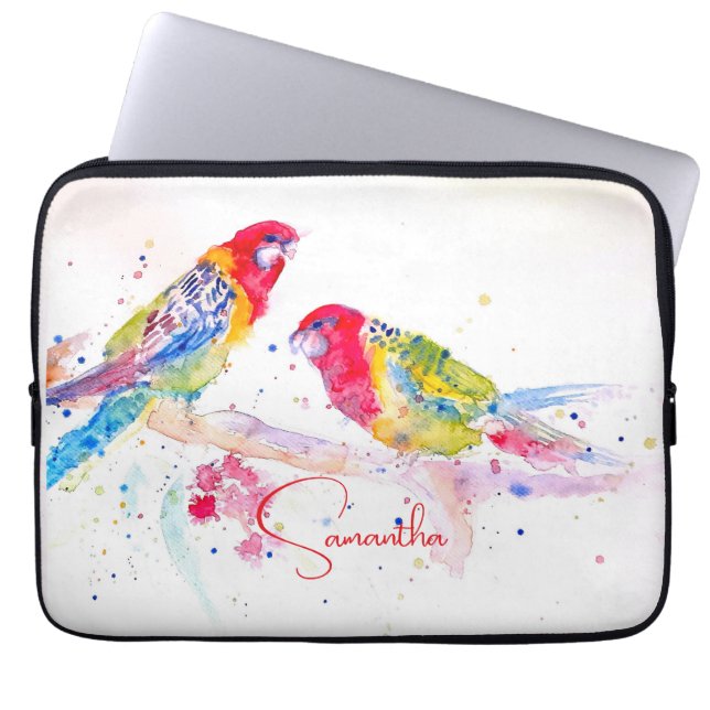 Parrot art Watercolour Painting Red Blue Colorful Laptop Sleeve (Front)
