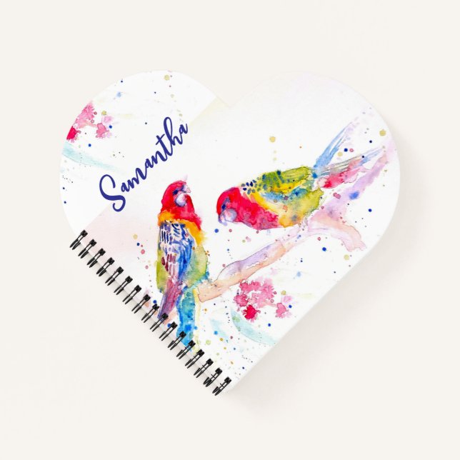Parrot art Watercolour Painting Red Blue Colorful Notebook (Front)