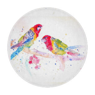 Parrot art Watercolour Painting Red Blue Colourful Cutting Board