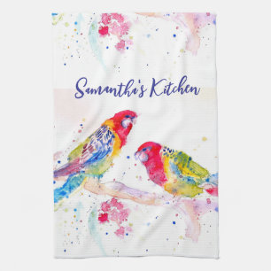 Parrot art Watercolour Painting Red Blue Colourful Kitchen Towel
