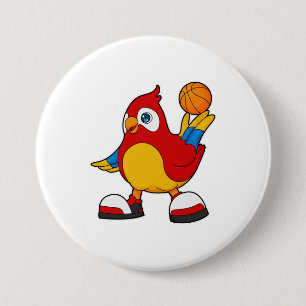 Parrot as Basketball player with Basketball 3 Inch Round Button