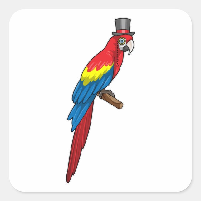 Parrot as Gentleman with Hat Square Sticker (Front)