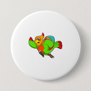 Parrot as Hiker with Backpack 3 Inch Round Button