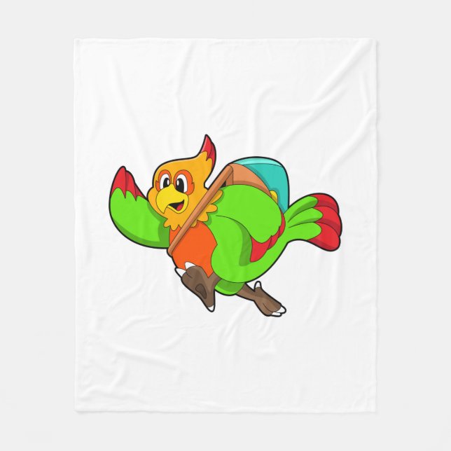 Parrot as Hiker with Backpack Fleece Blanket (Front)