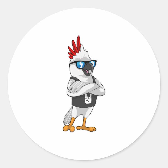 Parrot as Musician with Sunglasses Classic Round Sticker (Front)
