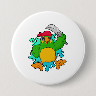 Parrot as Pirate with Sword 3 Inch Round Button