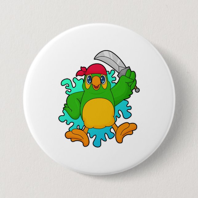 Parrot as Pirate with Sword 3 Inch Round Button (Front)