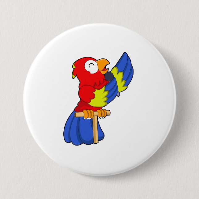 Parrot as Singer with Microphone 3 Inch Round Button (Front)