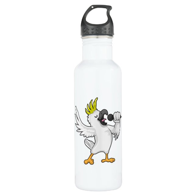 Parrot as Singer with Microphone 710 Ml Water Bottle (Front)