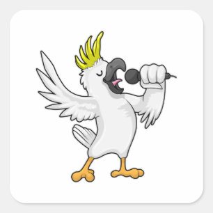 Parrot as Singer with Microphone Square Sticker