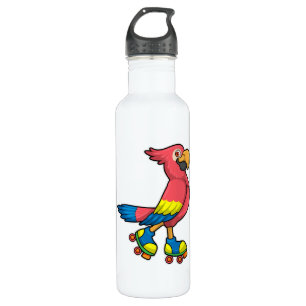 Parrot as Skater with Roller skates 710 Ml Water Bottle