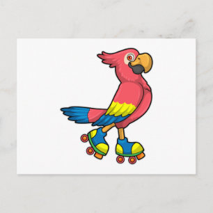 Parrot as Skater with Roller skates Postcard