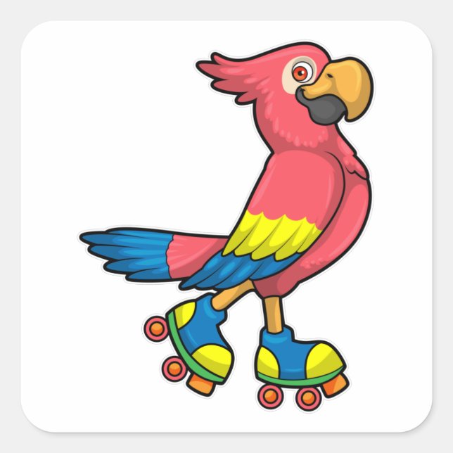 Parrot as Skater with Roller skates Square Sticker (Front)