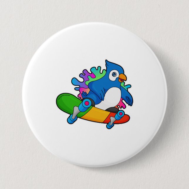 Parrot as Skater with Skateboard 3 Inch Round Button (Front)