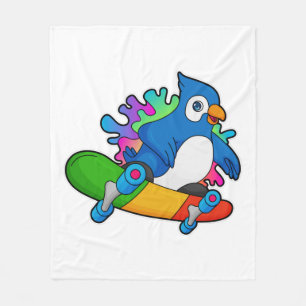 Parrot as Skater with Skateboard Fleece Blanket