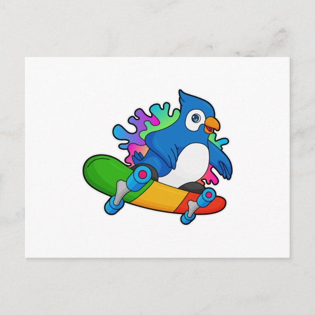 Parrot as Skater with Skateboard Postcard (Front)
