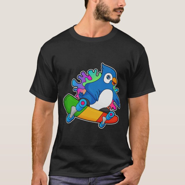 Parrot as Skater with Skateboard T-Shirt (Front)