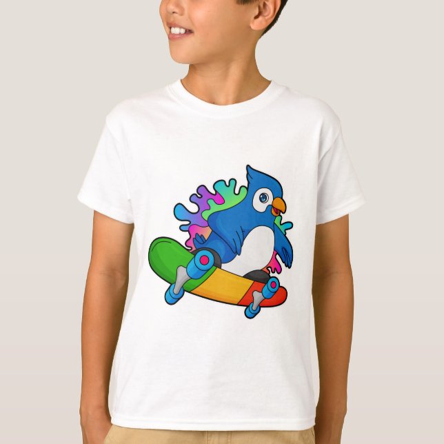 Parrot as Skater with Skateboard T-Shirt (Front)