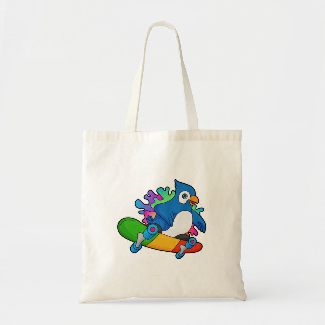 Parrot as Skater with Skateboard Tote Bag (Front)
