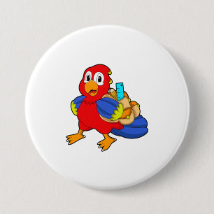 Parrot as Student with Backpack 3 Inch Round Button